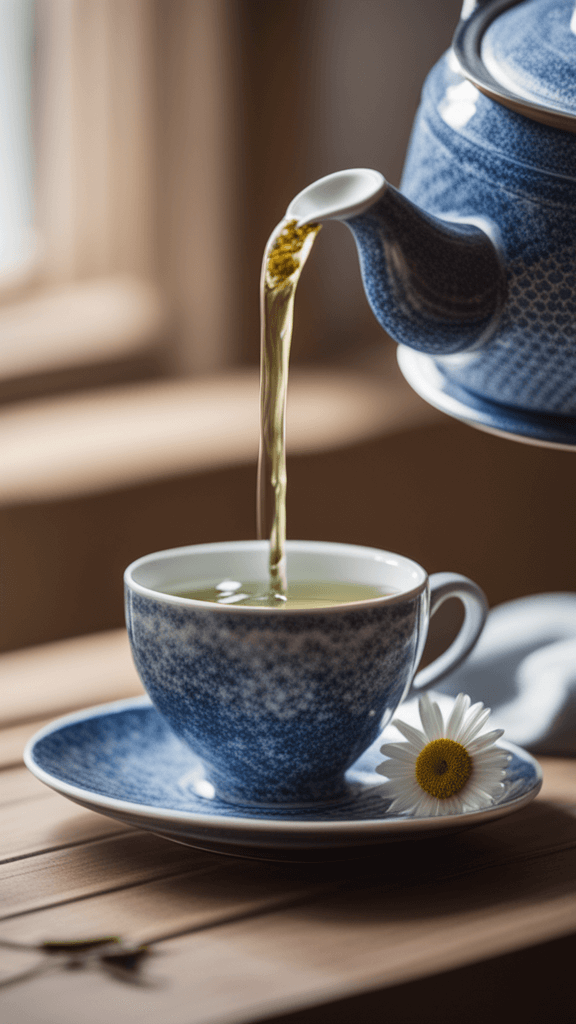 Pouring herbal tea into a glass cup