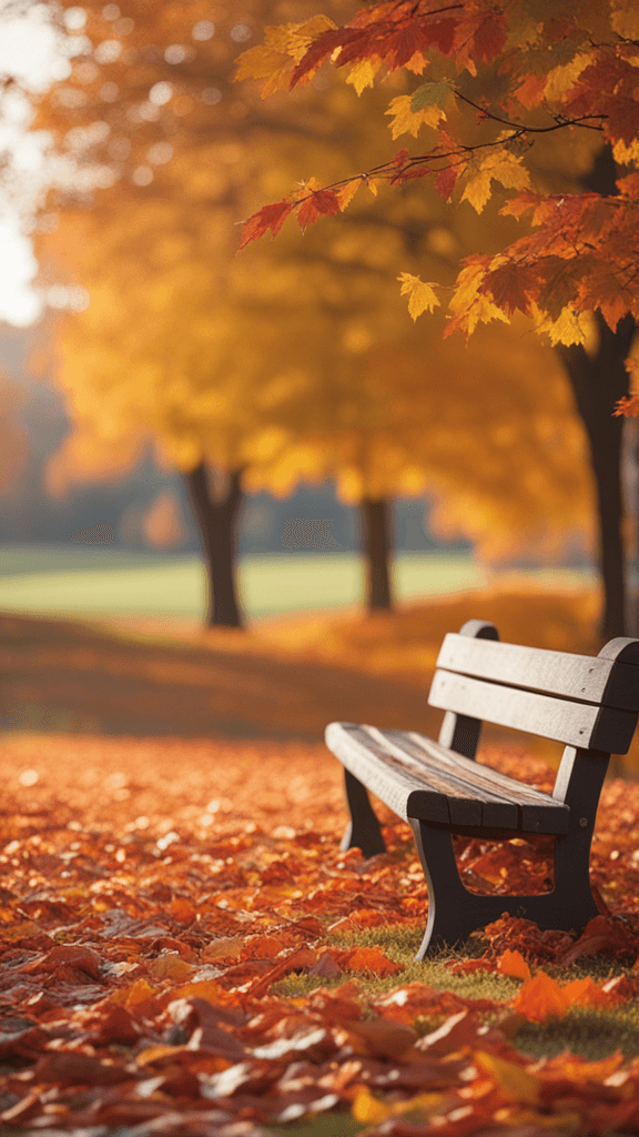 Wooden bench in autumn with leaves to sleep better for Thanksgiving